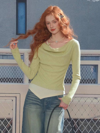 Slim Fit Top Long Sleeve Knit T-Shirt【s0000014354】