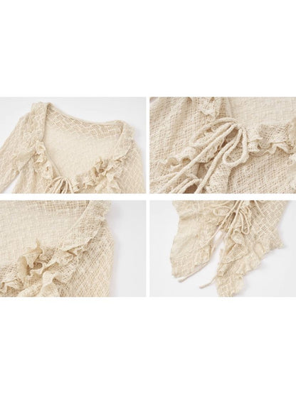 Ruffle Slim Lace Blouse【s0000009977】