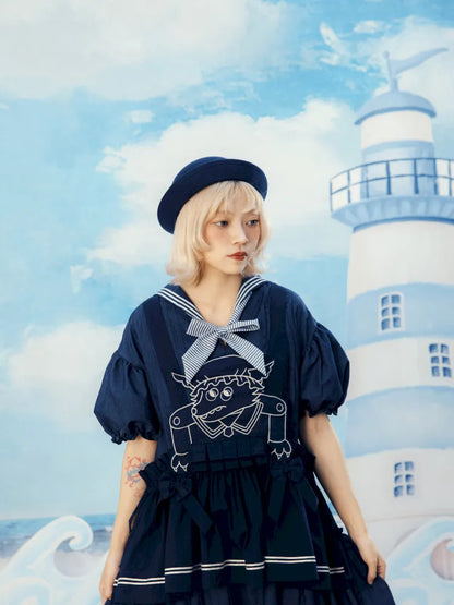 Navy Blue Layered Vest Apron【s0000014156】