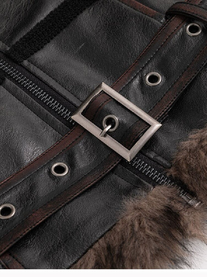 Napoleon Hooded Wool Collar Leather Coat【s0000019239】