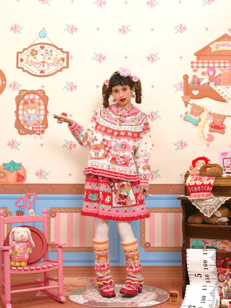 Red Pink Mink Wool Rabbit Cardigan【s0000015572】