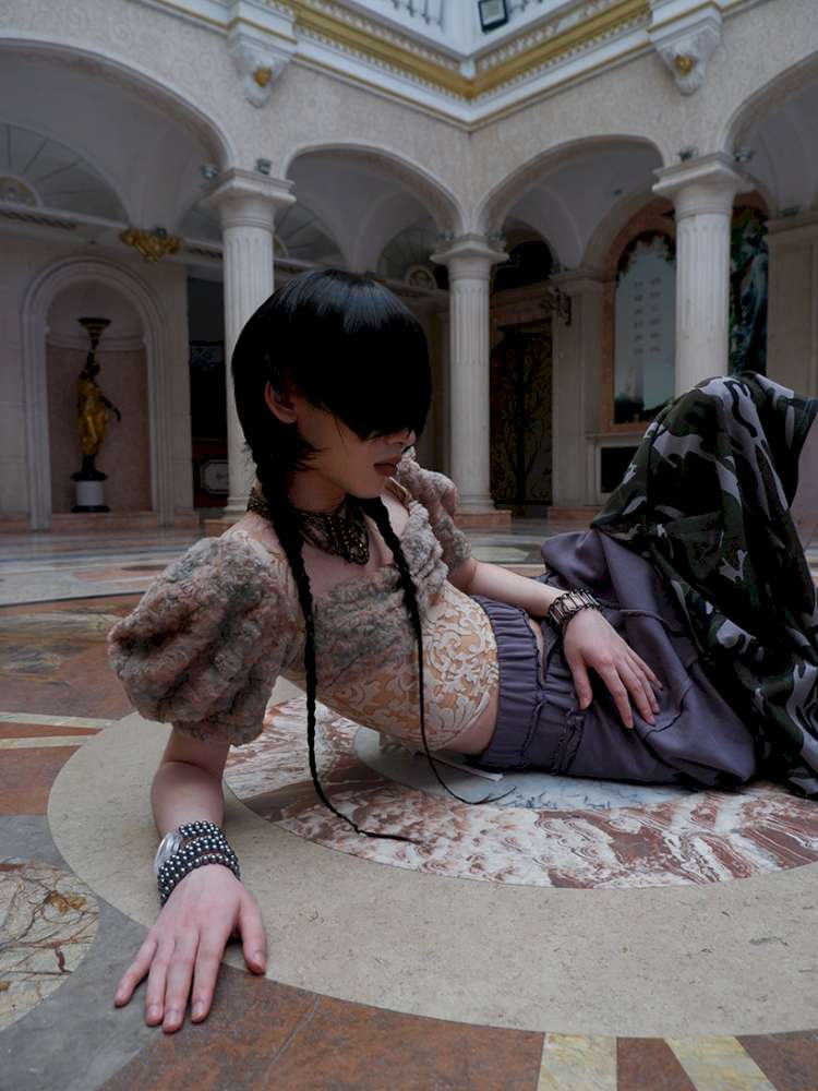 Patchwork Sheer Bud Strap Court Top【s0000015145】