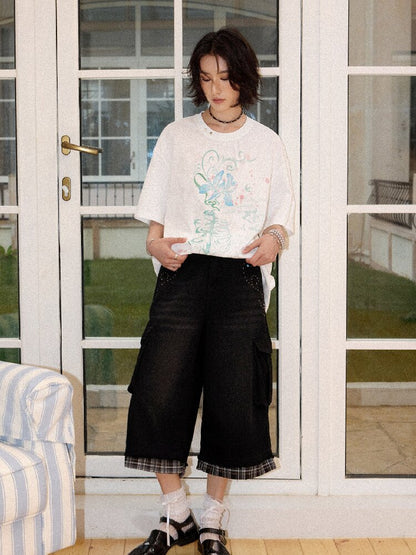 Spliced Plaid Diamond Wide Jeans【s0000016659】