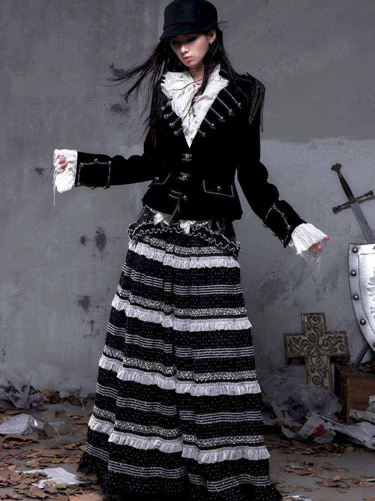 Waist-Defining Flocked Suit Jacket【s0000014458】