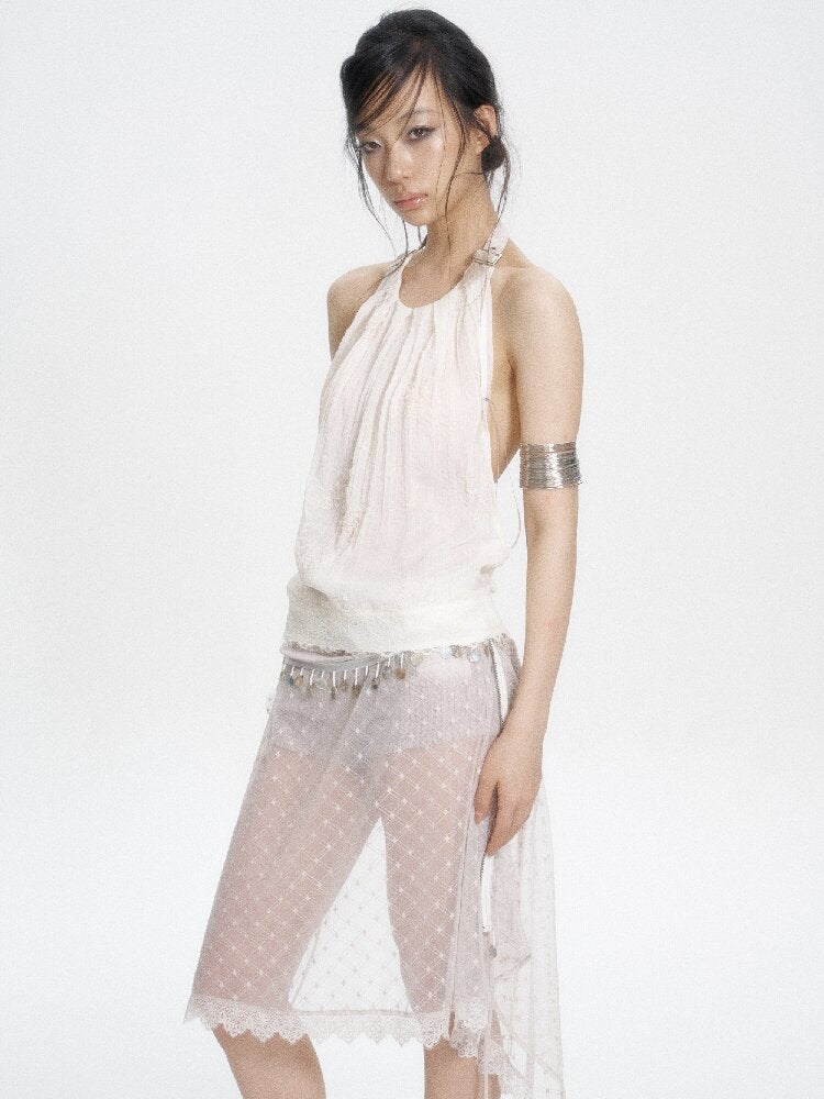Chiffon Lace Embroidered Halter Top【s0000017659】