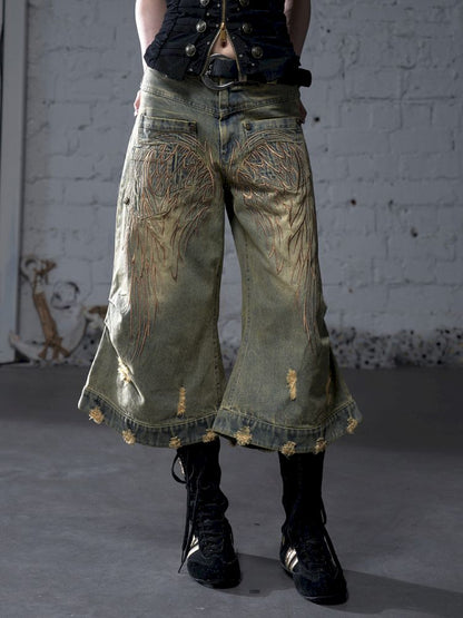Wide-leg denim cropped pants【s0000012800】