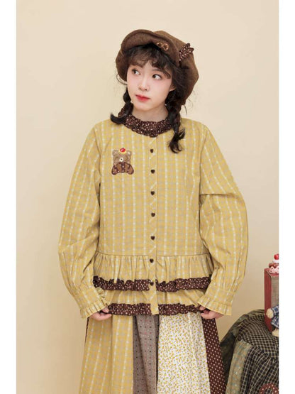Vintage Girly Lace Bear Turmeric Shirt【s0000014839】