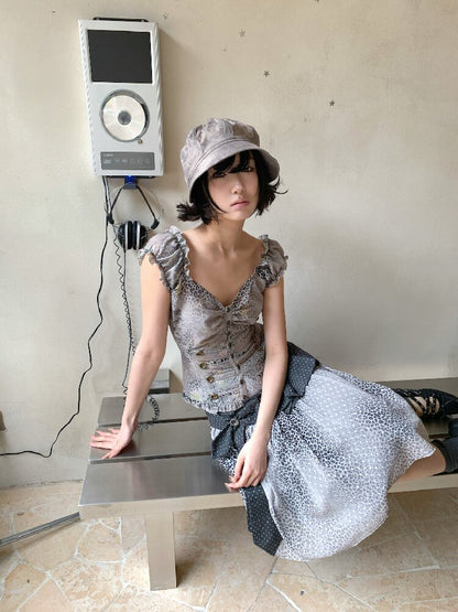 Confused Floral Court Print Top【s0000018092】