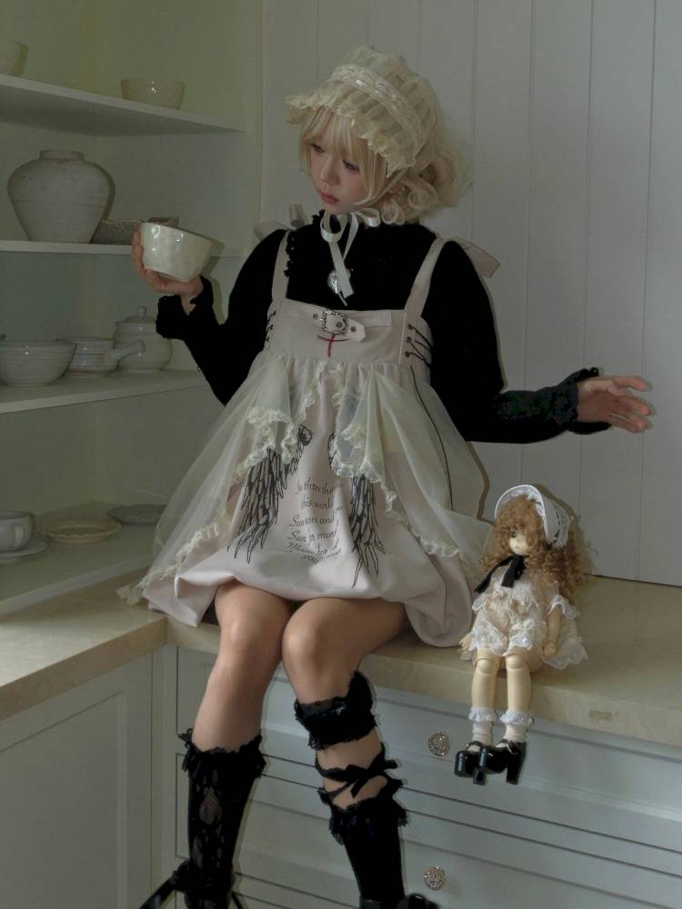 Drawstring Pull-Up Hem Mesh Babydoll Dress【s0000014434】 beige【presale】 / S Drawstring Pull-Up Hem Mesh Babydoll Dress【s0000014434】 beige【presale】 / S