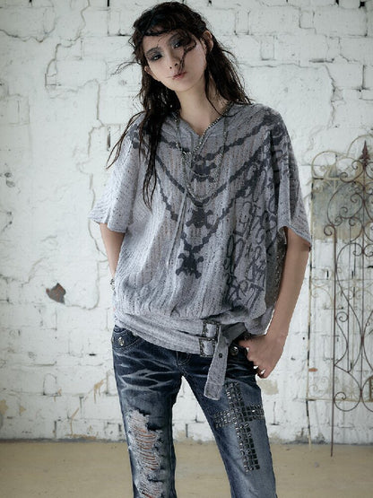 Ripped Knit Hooded Short Smock T Shirt【s0000016993】
