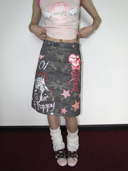 Graffiti Print Camouflage Skirt【s0000018659】