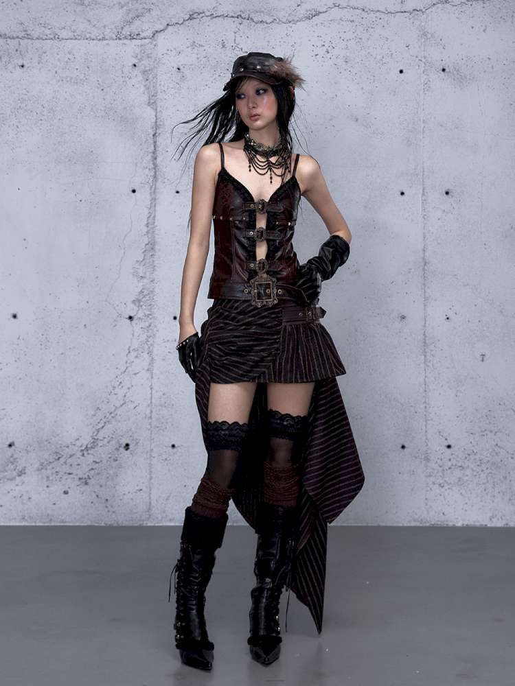 Dark Court Openwork Lace Leather Camisole【s0000014920】