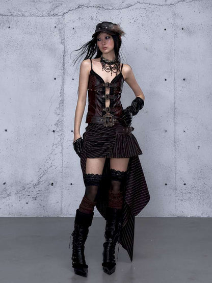 Dark Court Openwork Lace Leather Camisole【s0000014920】