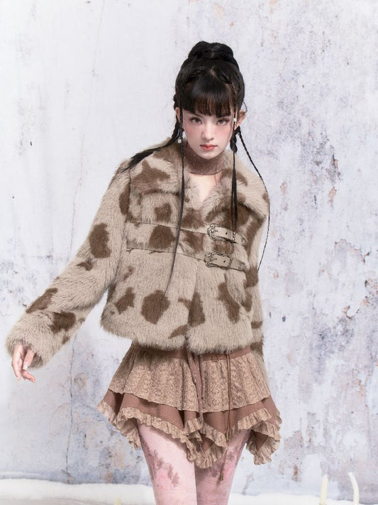 Short Jacket with Cow Pattern Carved Leather Buttons【s0000005308】