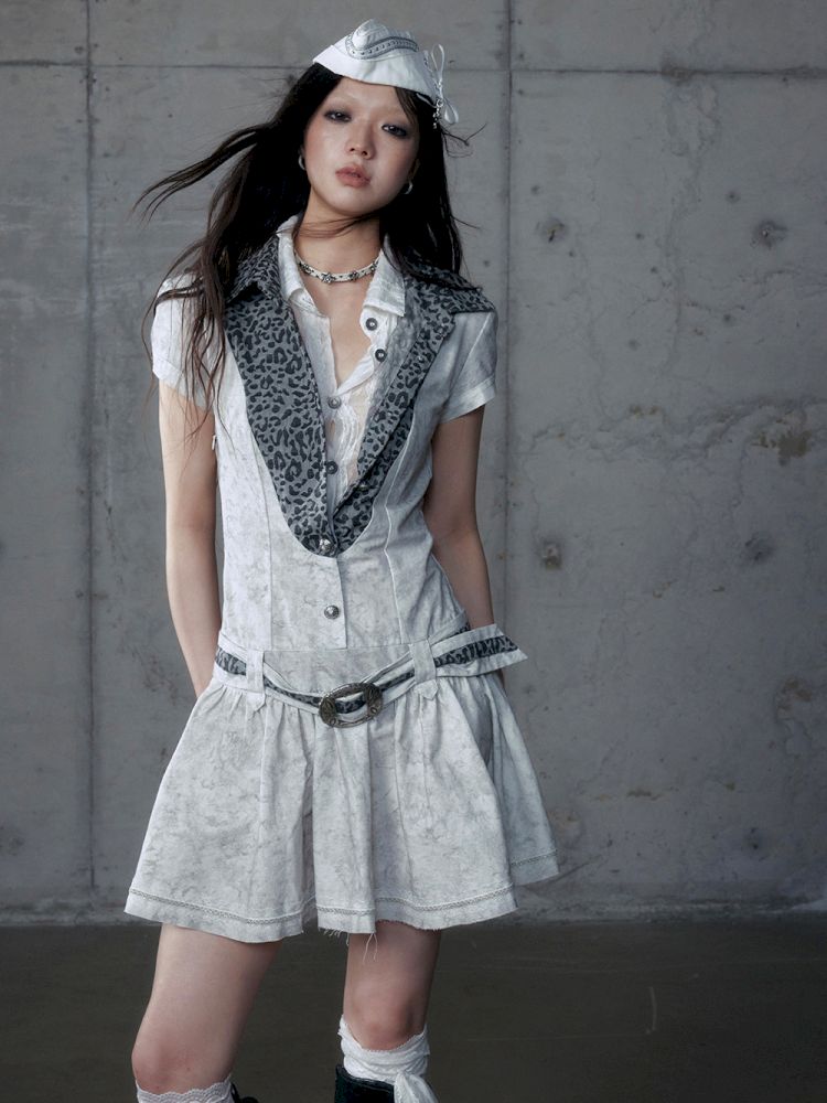 Short Sleeve Fake Two Piece Spliced Shirt Dress【s0000013466】