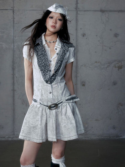 Short Sleeve Fake Two Piece Spliced Shirt Dress【s0000013466】