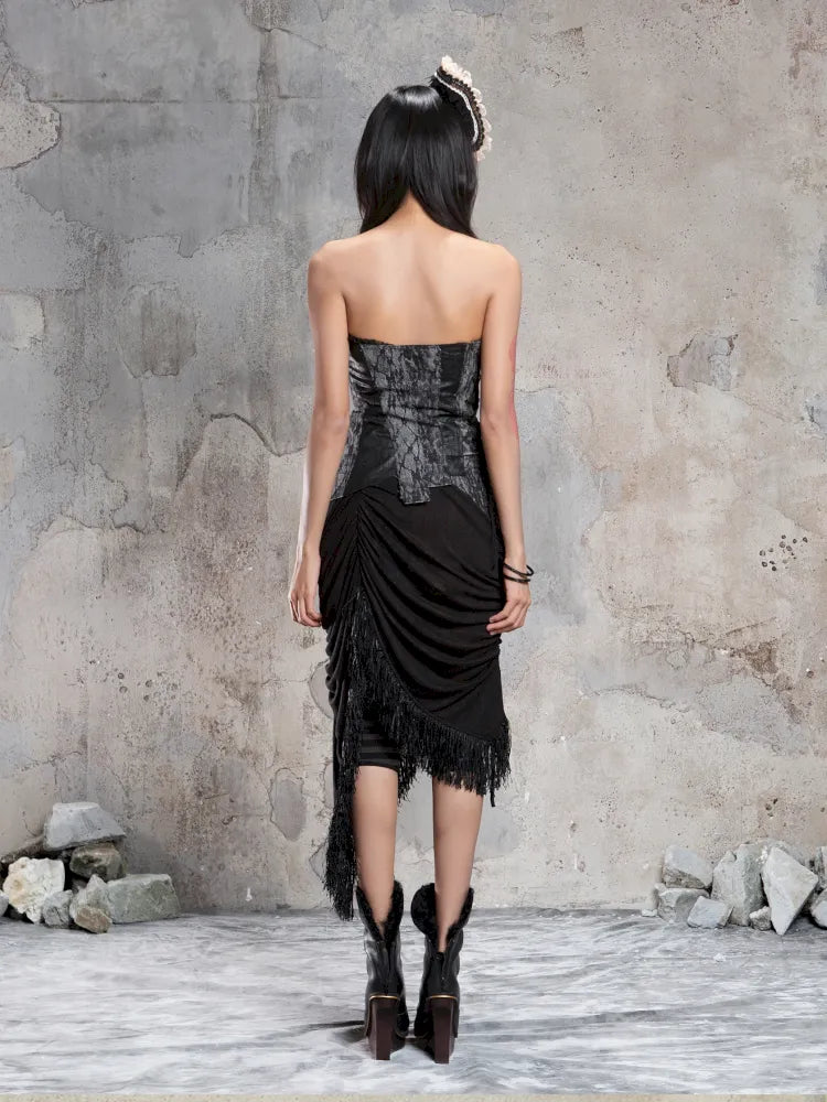 Asymmetric Knit Patchwork Drawstring Skirt【s0000014125】