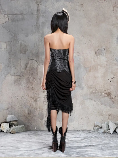 Asymmetric Knit Patchwork Drawstring Skirt【s0000014125】