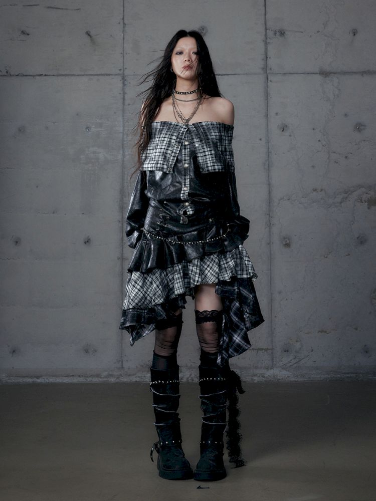 Heavy leather bustier skirt【s0000013467】