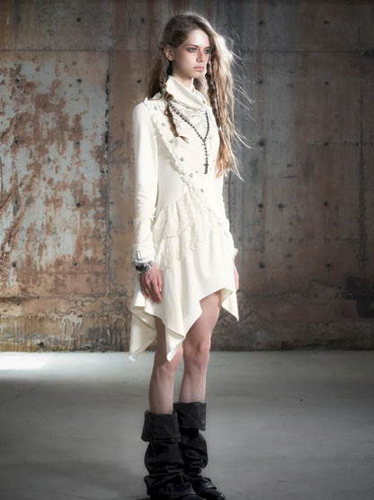 Asymmetric Collar Long-Sleeve Dress【s0000013960】