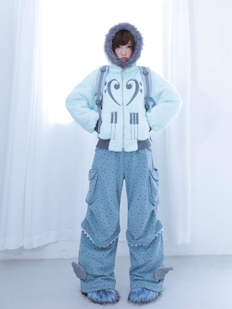 Mint Green Cotton Star Plush Hooded Jacket【s0000014693】