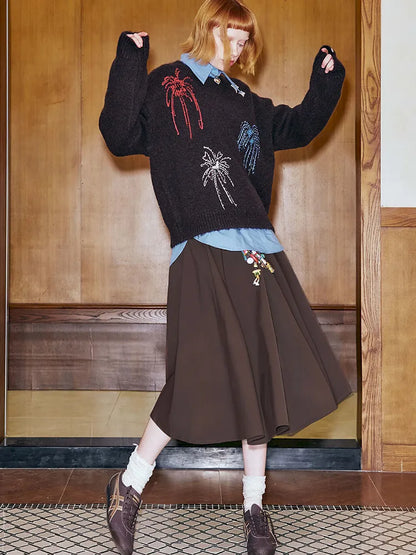 Wide-Skirted Pleated Midi Skirt【s0000014083】