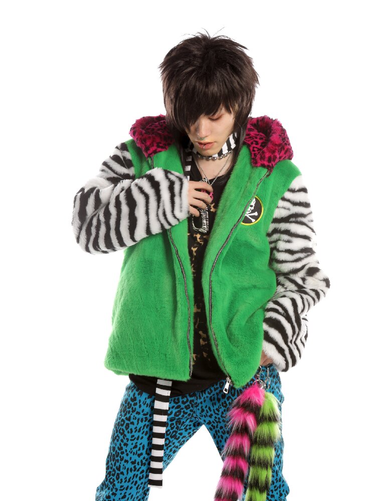 Neon Leopard Skull Patchwork Coat【s0000019279】