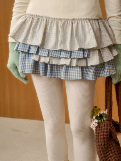 Organic Cotton Lake Blue Spliced Pleated Skirt【s0000014889】