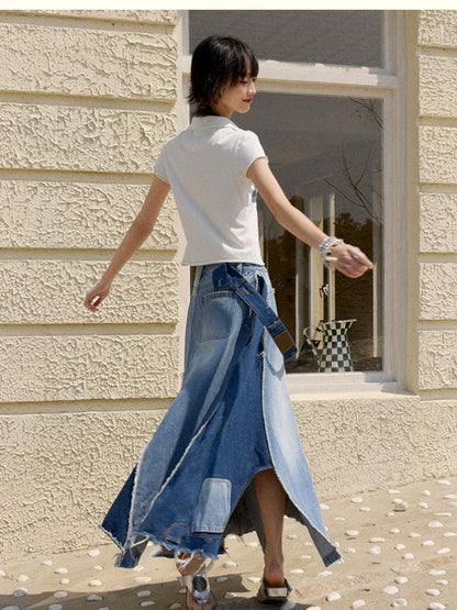 Irregular splicing denim back dress【s0000012431】