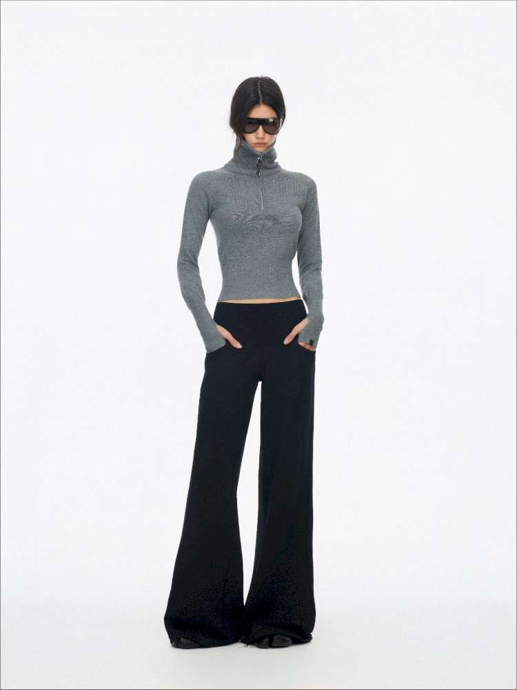 Half-Turtleneck Zip Knit Long-Sleeve T-Shirt【s0000014876】