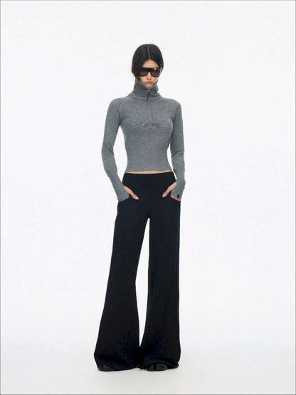 Half-Turtleneck Zip Knit Long-Sleeve T-Shirt【s0000014876】