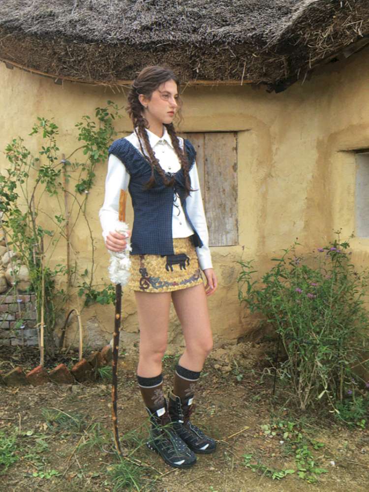 Blue Plaid Polka Dot Long Shirt【s0000014902】