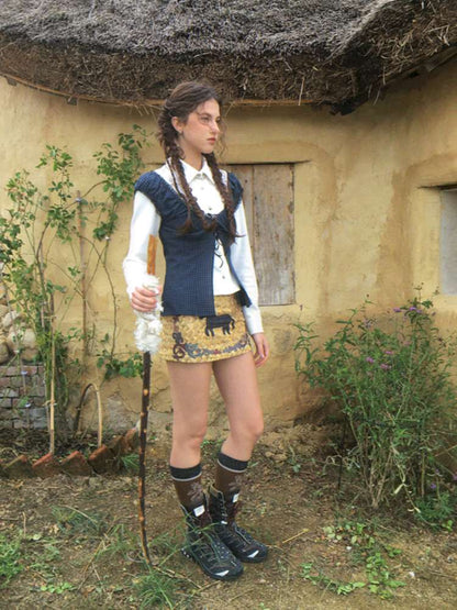 Blue Plaid Polka Dot Long Shirt【s0000014902】