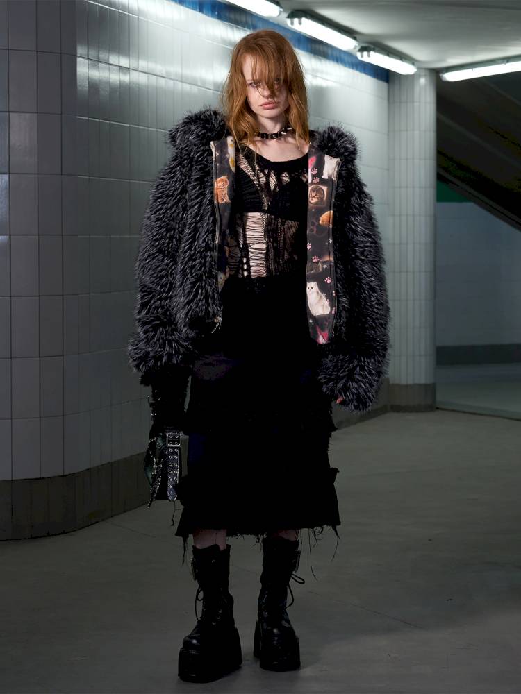 Cat Print Reversible Fleece Jacket【s0000014414】