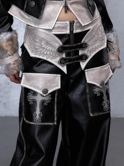 Fake Two Pieces Leather Trousers【s0000015542】