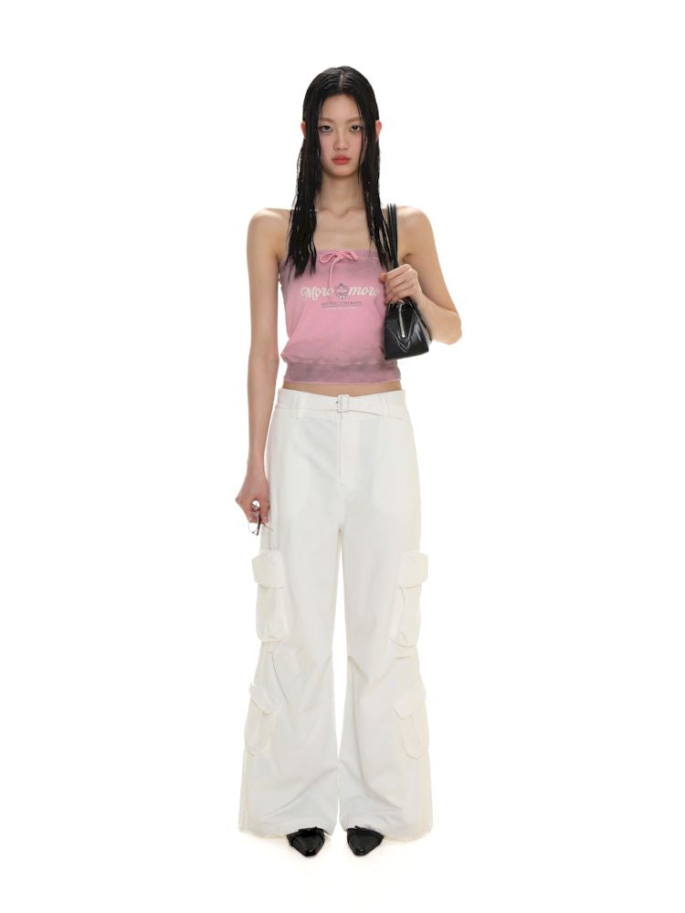 Drawstring Badge Printing Tie Bandage Tank Top【s0000008654】