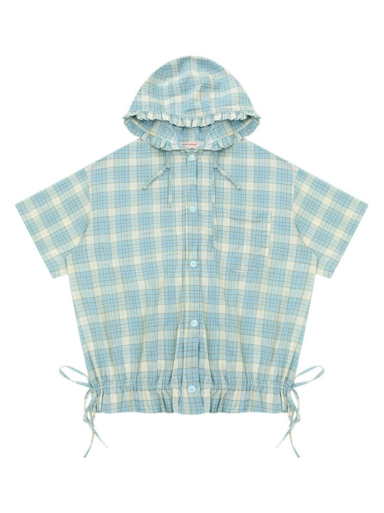 Ruffle Hem Hooded Plaid Shirt【s0000016619】