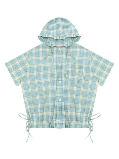 Ruffle Hem Hooded Plaid Shirt【s0000016619】