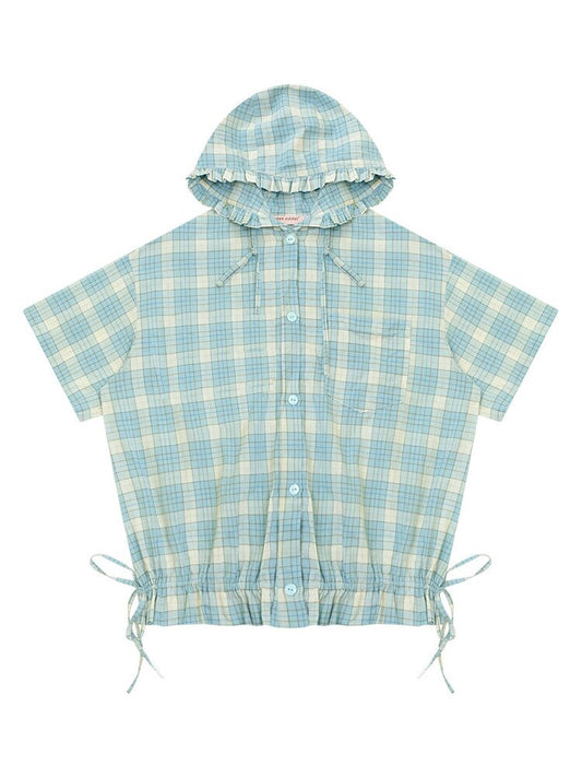 Ruffle Hem Hooded Plaid Shirt【s0000016619】