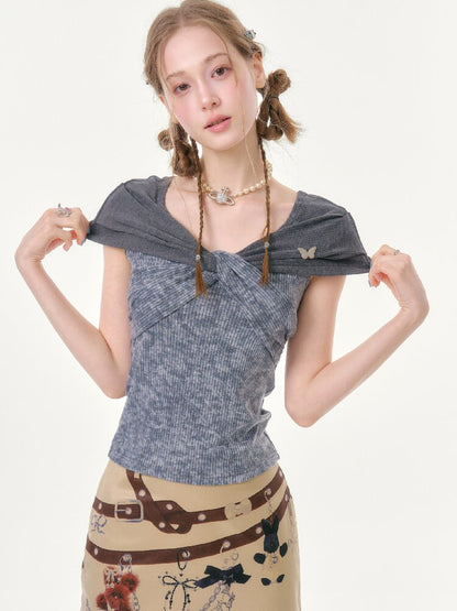 Flower Knot Butterfly Slim T-Shirt【s0000016605】
