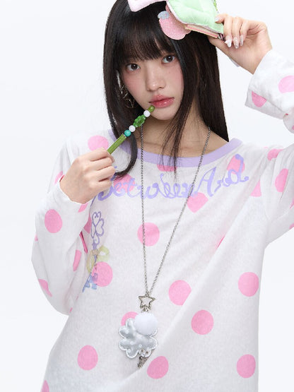 Polka Dot Stripe Long Sleeve Top【s0000016397】
