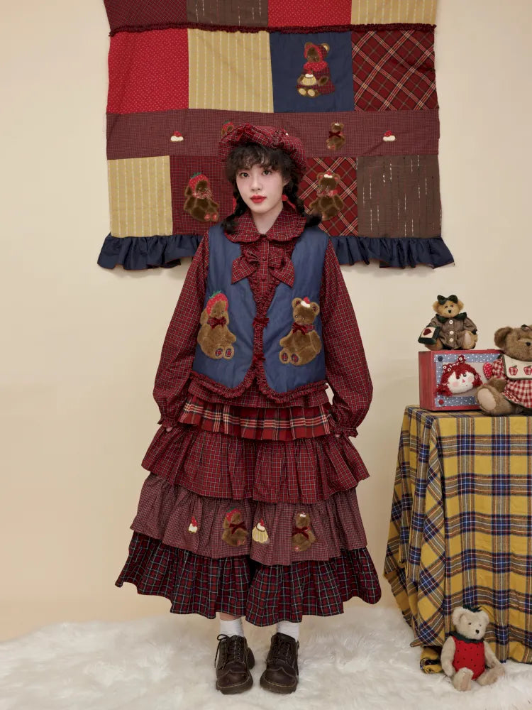 Cotton-trimmed plaid vest【s0000014171】