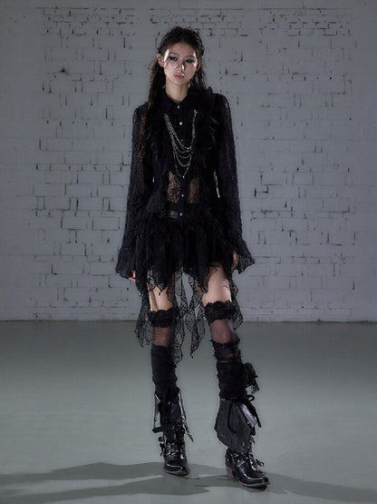 Openwork Lace Irregular Shirt Dress【s0000015941】