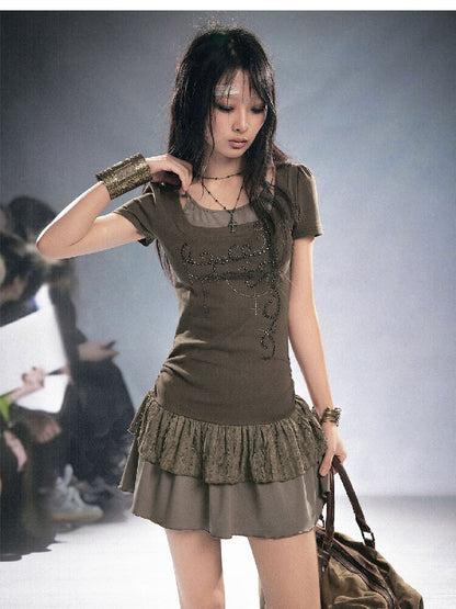 Studded Lace Stitching Slip Dress【s0000016218】