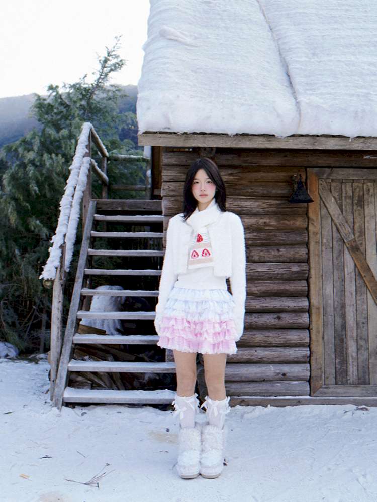 Strawberry Cake Jacquard Knit Scarf【s0000014943】