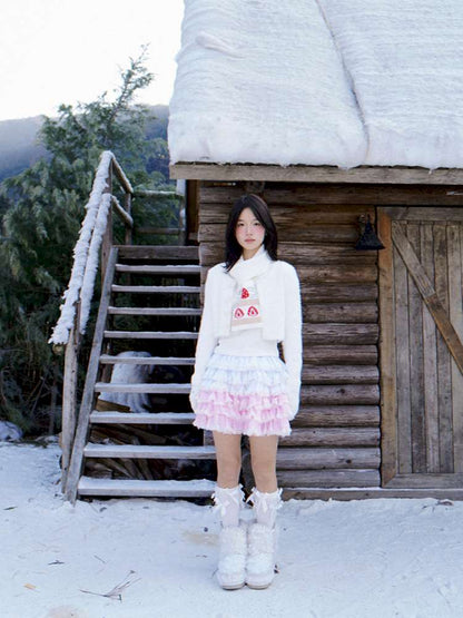 Strawberry Cake Jacquard Knit Scarf【s0000014943】