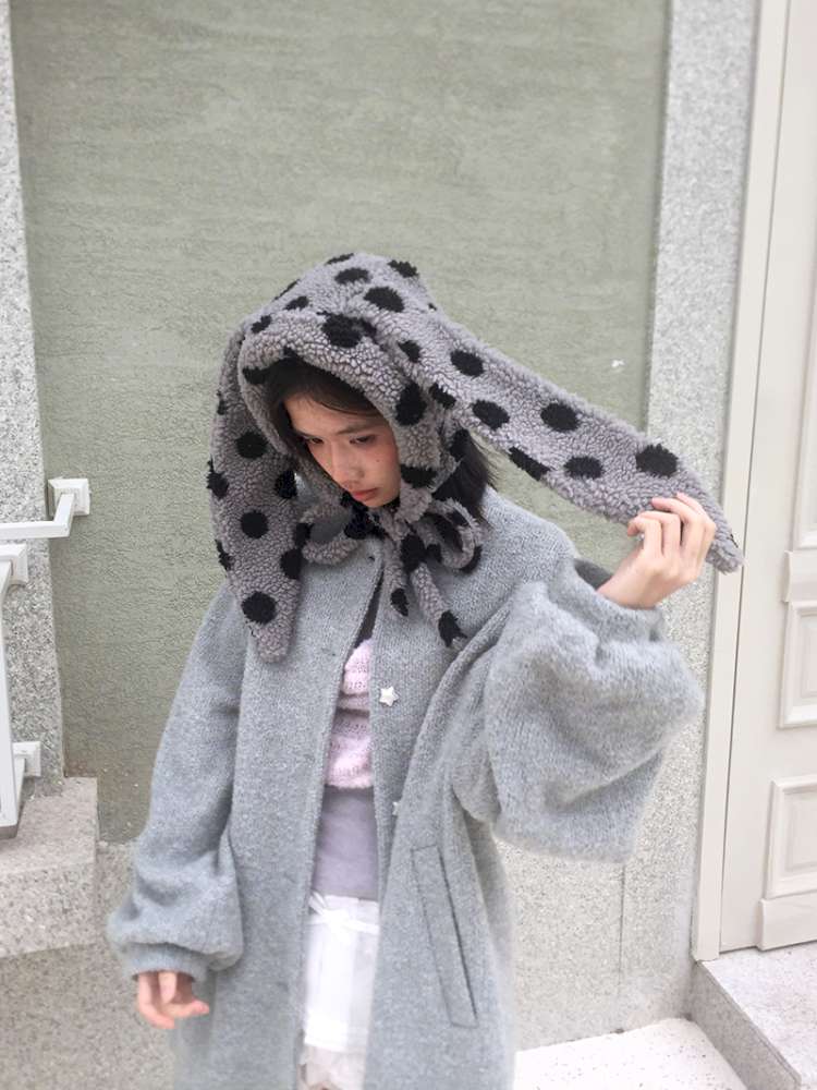 Polka Dot Shearling Rabbit Ear Hat【s0000014528】
