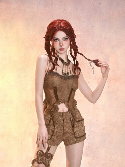 Hollowed out sexy pure desire retro sense halter top【s0000013505】