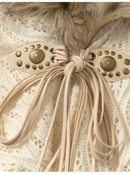 Knit Fur Collar Shawl Cape【s0000014659】