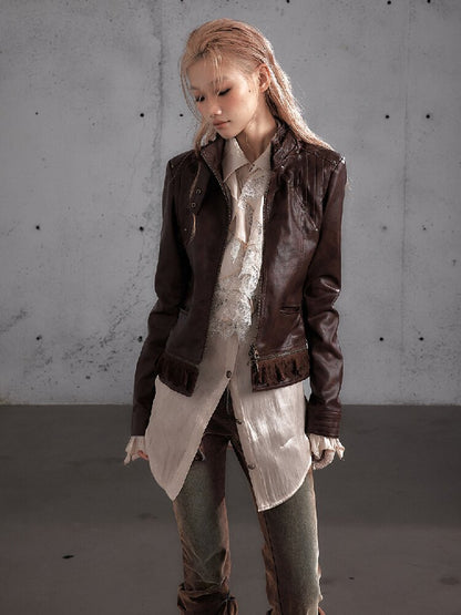 Riveted PU Leather Split Jacket【s0000019156】